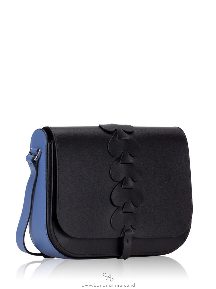 KATE SPADE Nadine Woven Spade Medium Flap Shoulder Bag Black