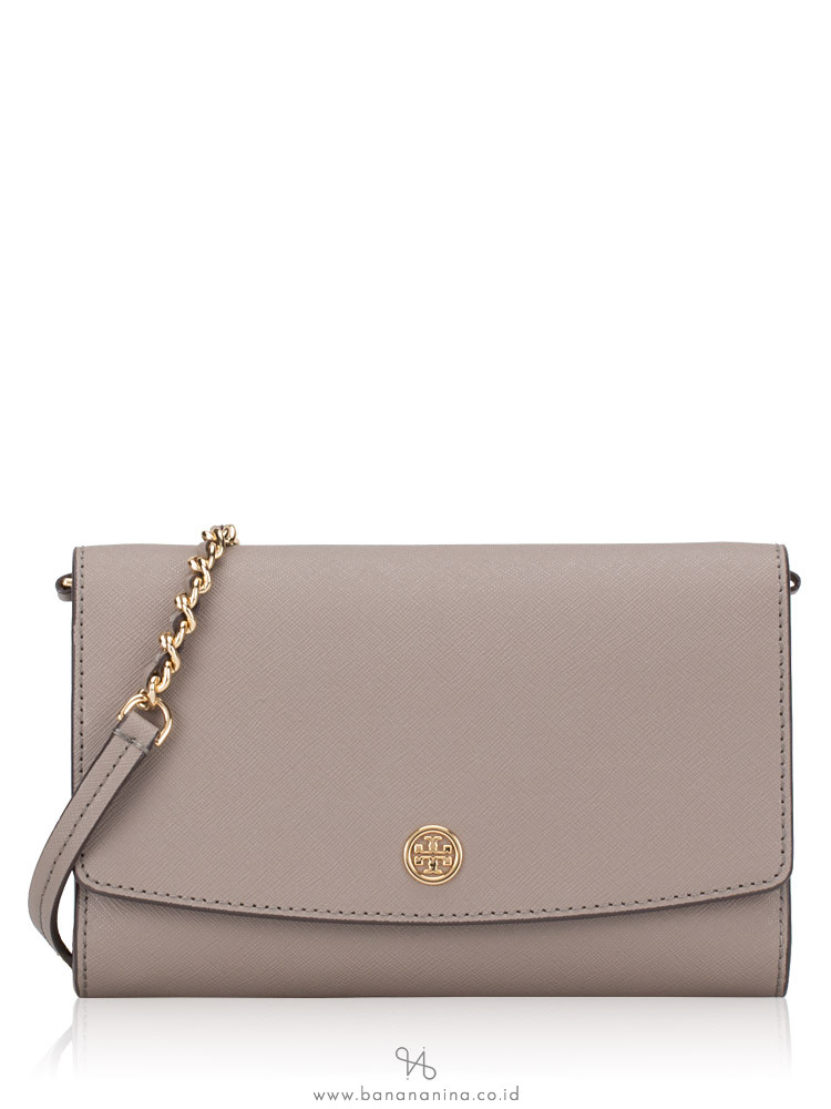 TORY BURCH Robinson Chain Wallet Gray Heron
