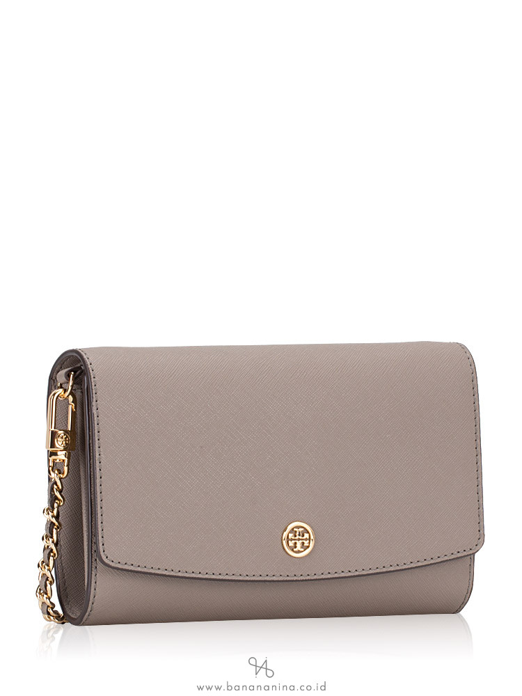 TORY BURCH Robinson Chain Wallet Gray Heron