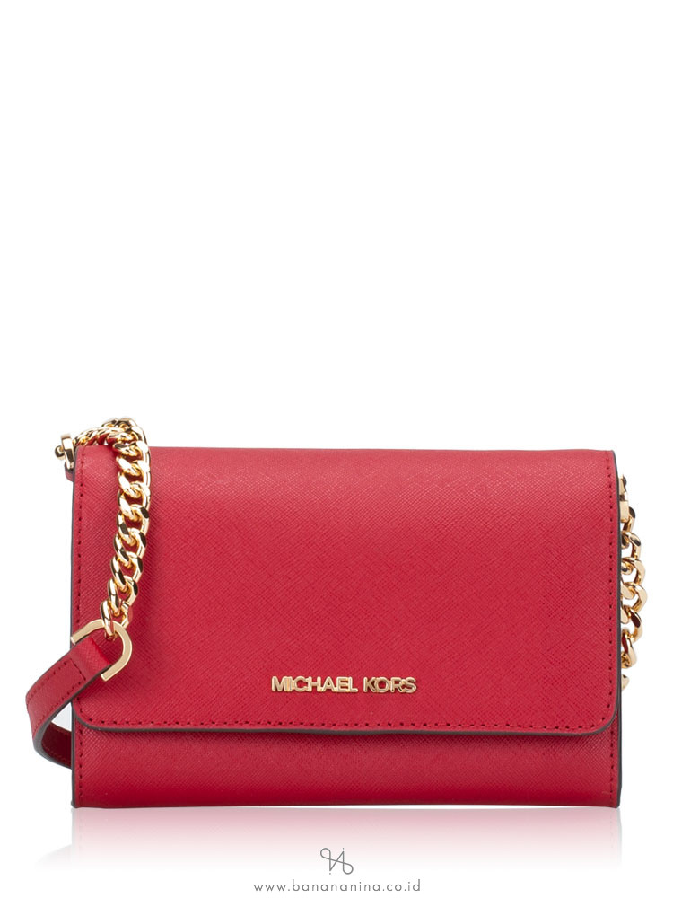 MICHAEL KORS Jet Set Travel Medium Multifunction Phone Crossbody Scarlet