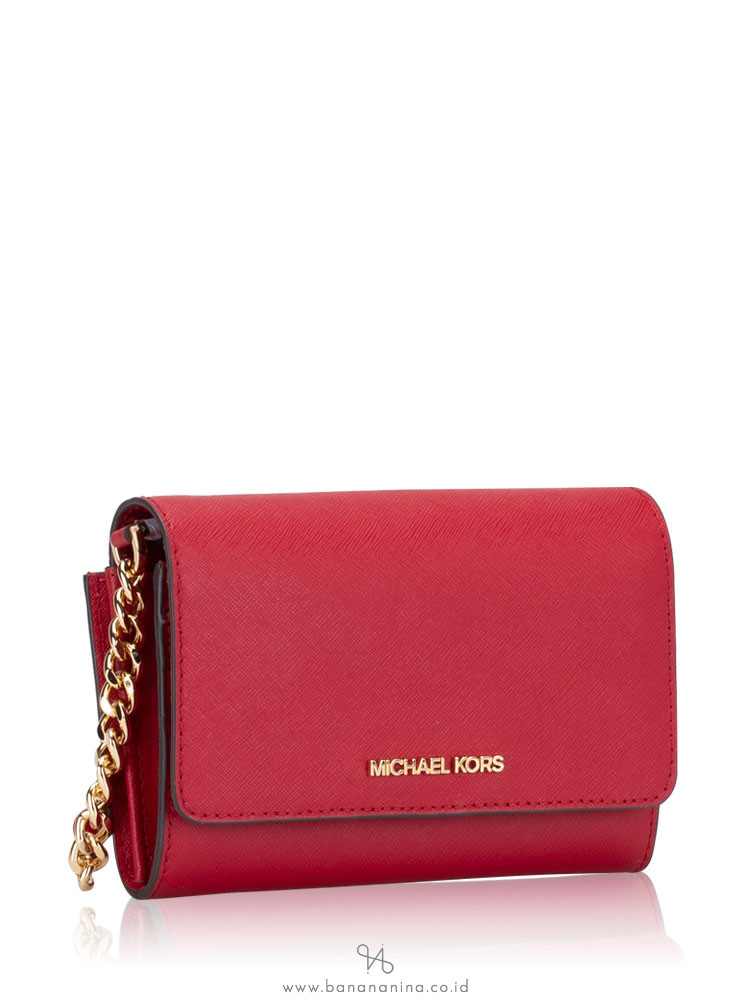 MICHAEL KORS Jet Set Travel Medium Multifunction Phone Crossbody Scarlet