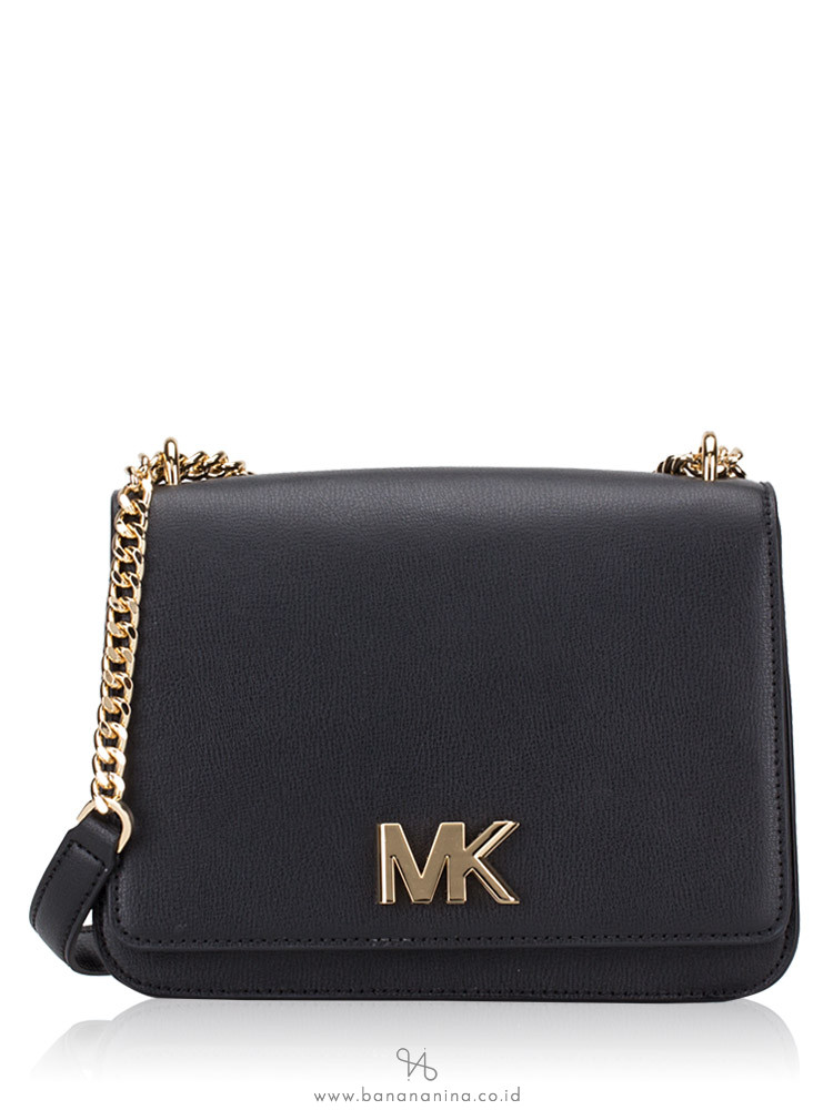 MICHAEL KORS Mott Large Chain Shoulder Bag Black Gold