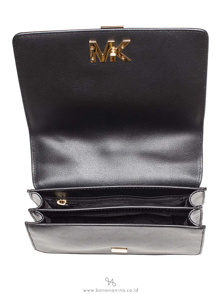 MICHAEL KORS Mott Large Chain Shoulder Bag Black Gold