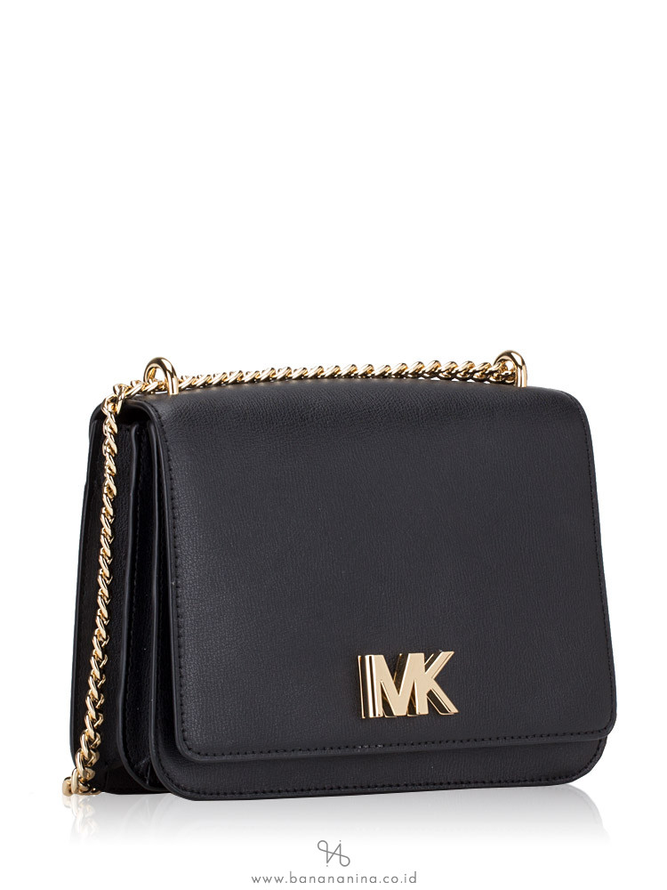 MICHAEL KORS Mott Large Chain Shoulder Bag Black Gold