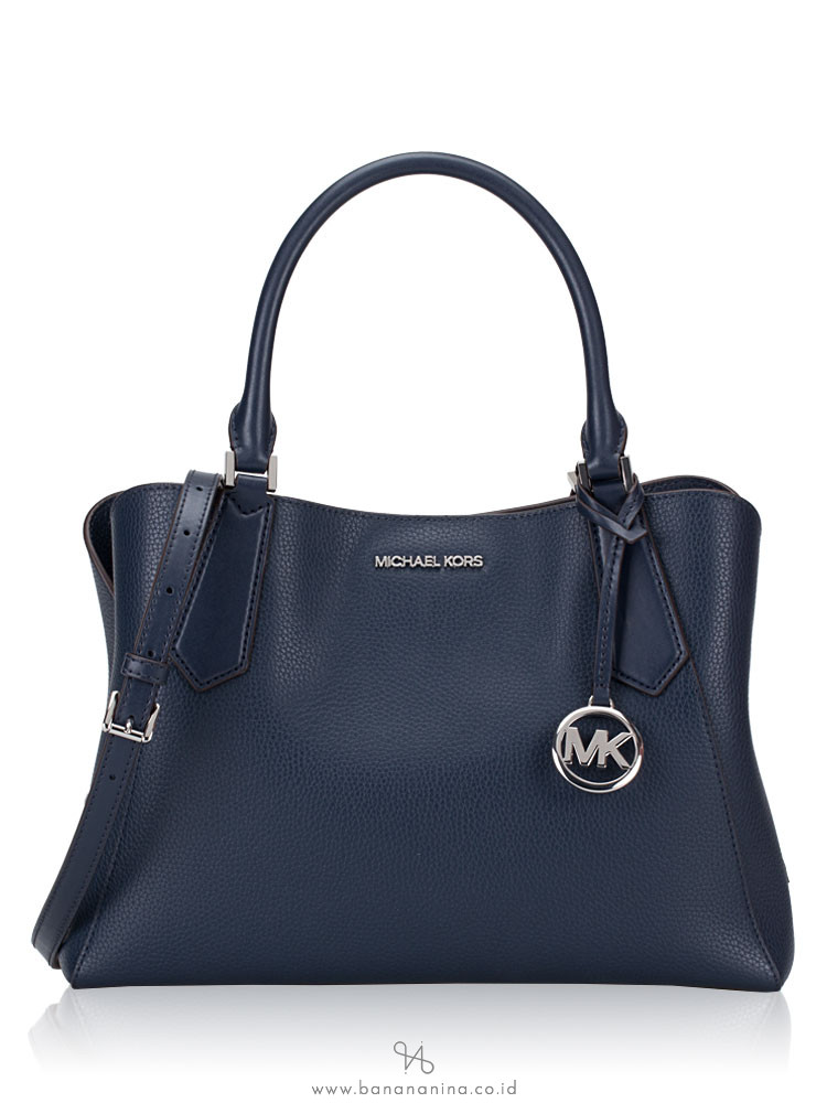 MICHAEL KORS Kimberly Large EW Leather Satchel Navy