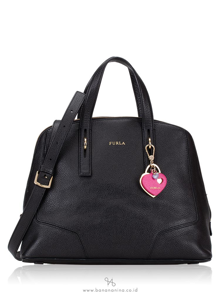 FURLA Perla Medium Leather Satchel Black