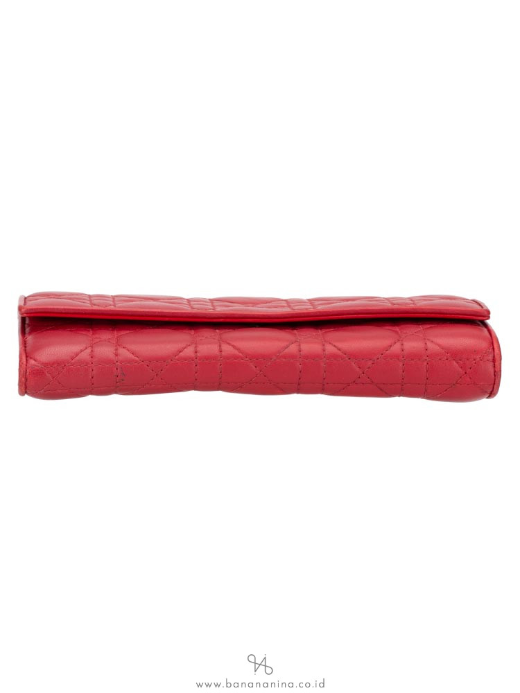 CHRISTIAN DIOR Cannage Rendezvous Chain Wallet Red
