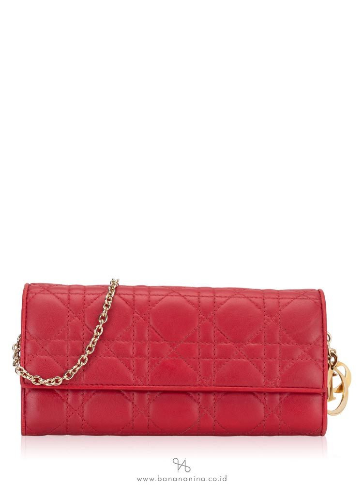 CHRISTIAN DIOR Cannage Rendezvous Chain Wallet Red