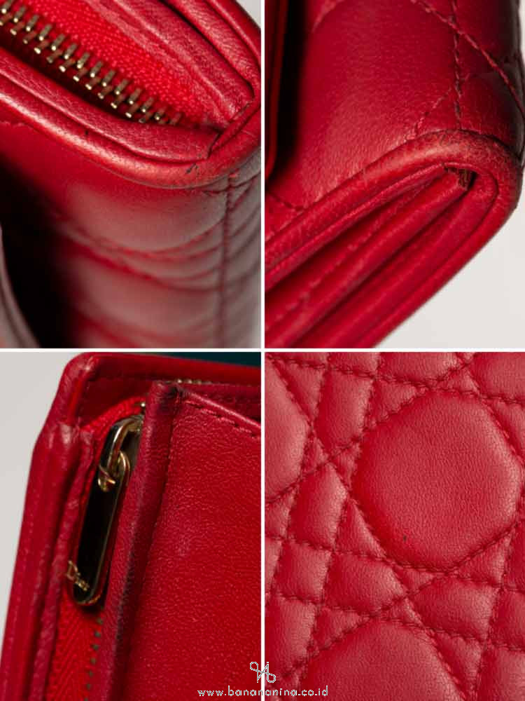 CHRISTIAN DIOR Cannage Rendezvous Chain Wallet Red
