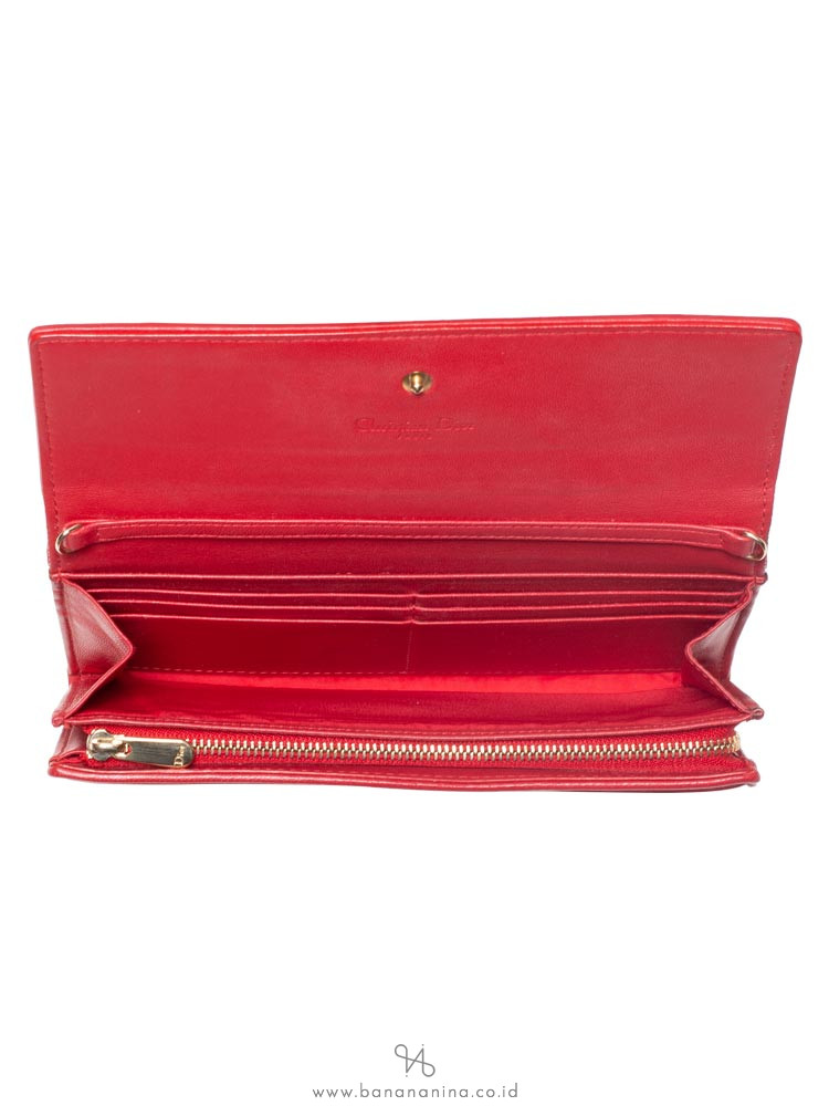 CHRISTIAN DIOR Cannage Rendezvous Chain Wallet Red