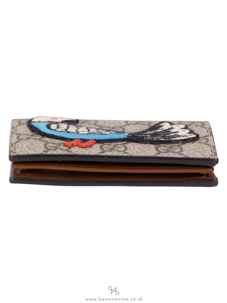 GUCCI GG Supreme Bird Embroidered Bifold Card Holder