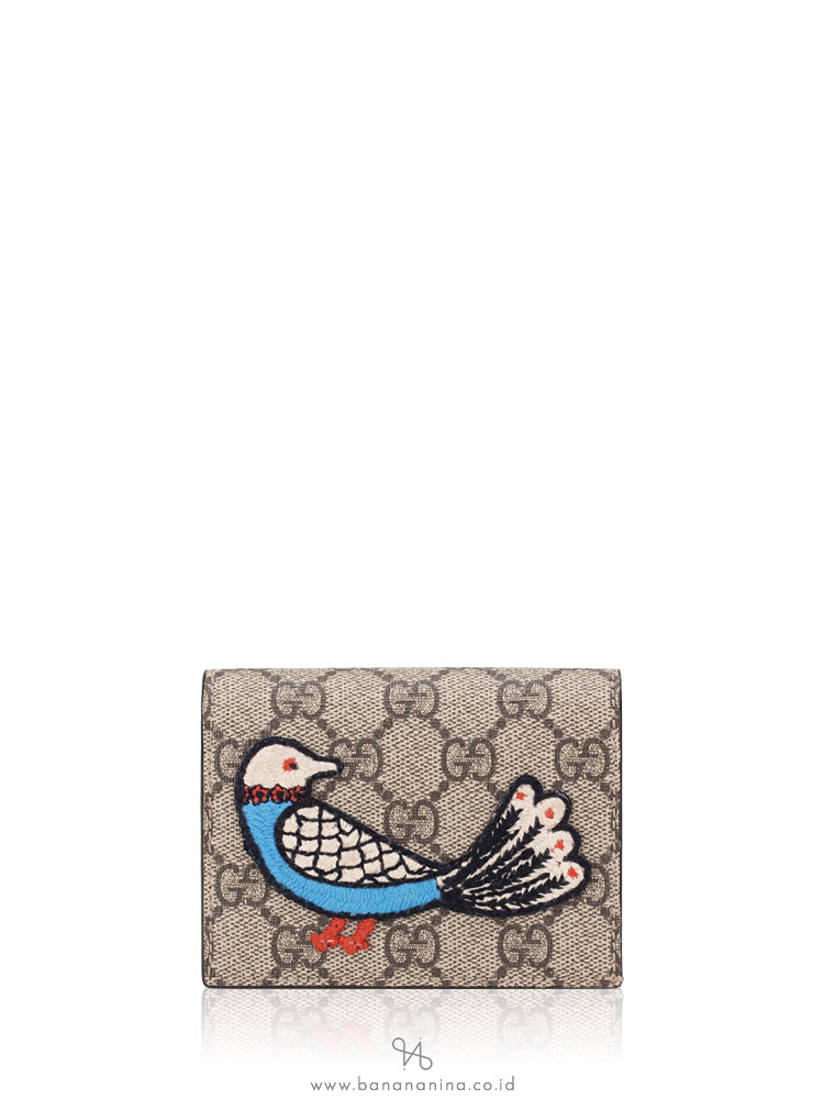 GUCCI GG Supreme Bird Embroidered Bifold Card Holder