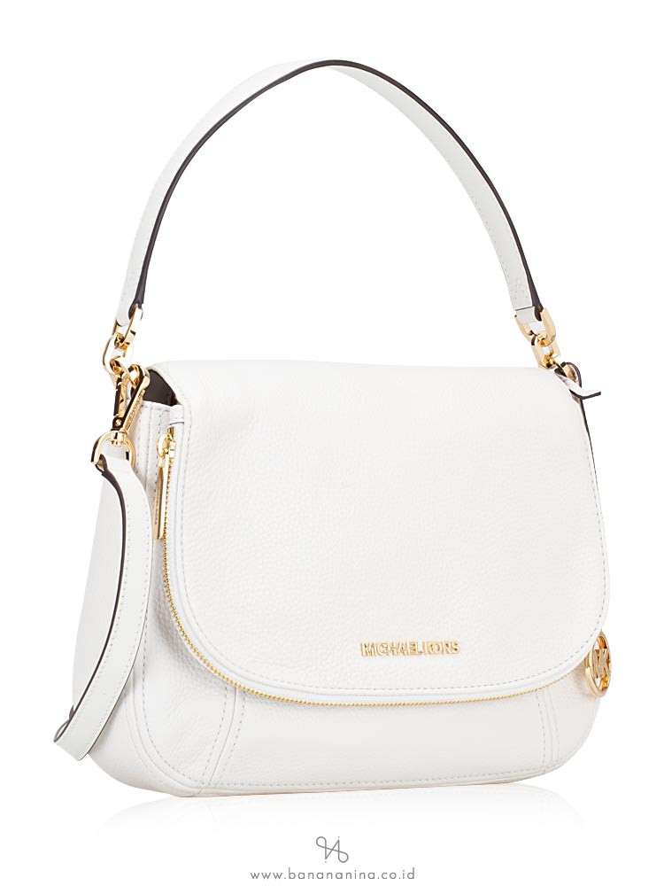 MICHAEL KORS Bedford Medium Leather Convertible Shoulder Bag Optic White
