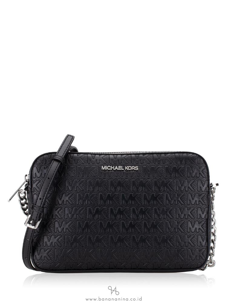 MICHAEL KORS Jet Set Item Monogram Large Debbosed Crossbody Black