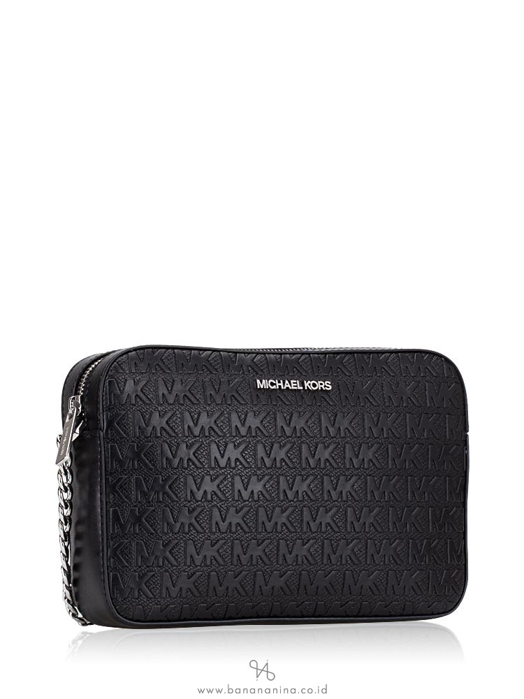 MICHAEL KORS Jet Set Item Monogram Large Debbosed Crossbody Black