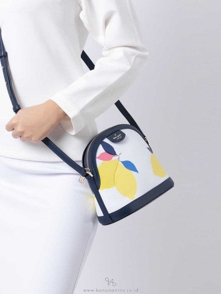 KATE SPADE Sylvia Lemon Zest X-Large Dome Crossbody White Multi