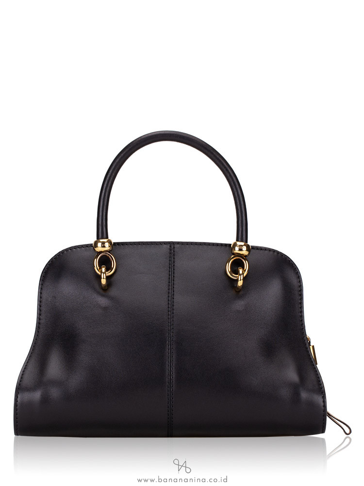 TOD'S Leather Small Sella Bowler Bag Black Beige