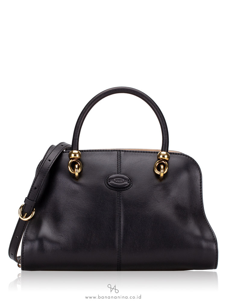 TOD'S Leather Small Sella Bowler Bag Black Beige