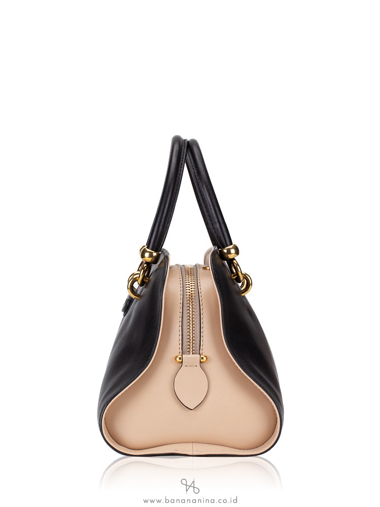 TOD'S Leather Small Sella Bowler Bag Black Beige