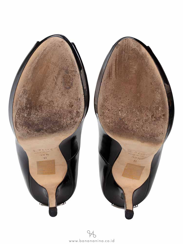 CHRISTIAN DIOR Miss Dior Patent Pump Noir Sz 38.5