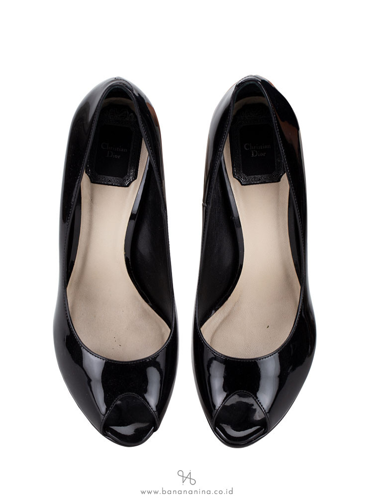 CHRISTIAN DIOR Miss Dior Patent Pump Noir Sz 38.5