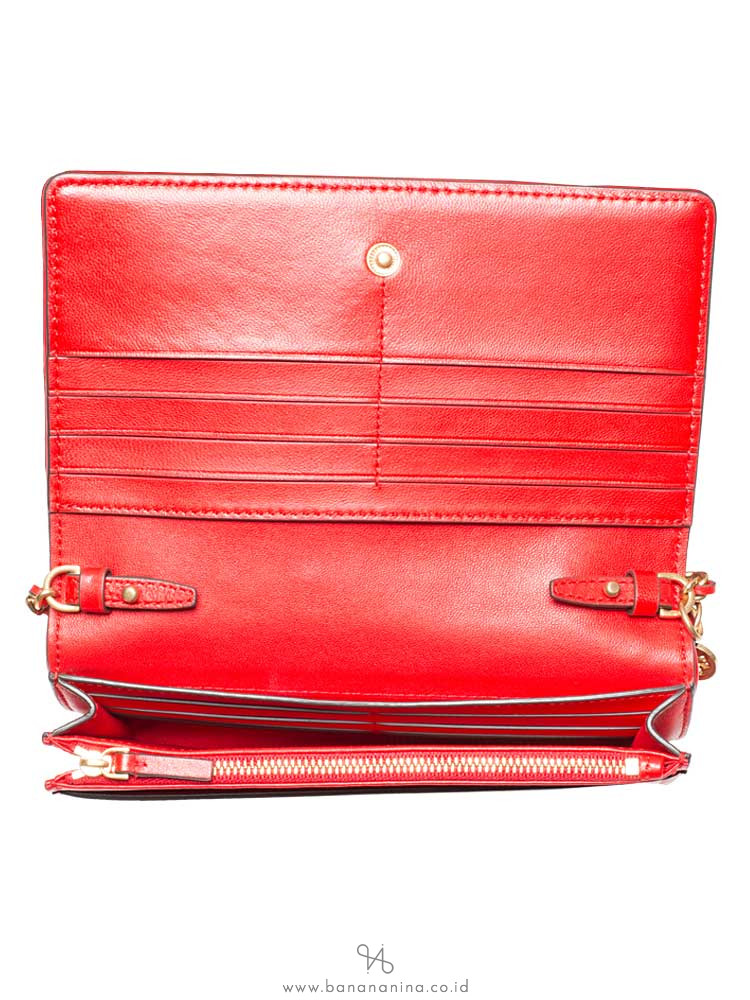 Tory Burch Fleming Flat Wallet Crossbody Brilliant Red