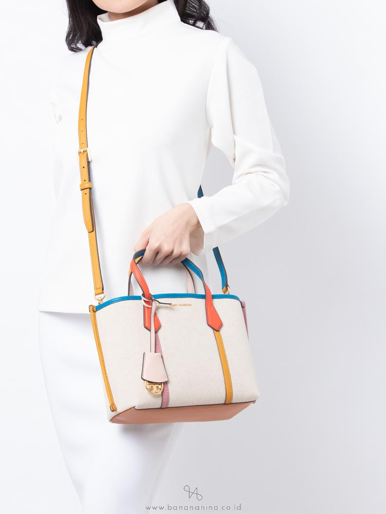 tory burch perry canvas triple compartment tote