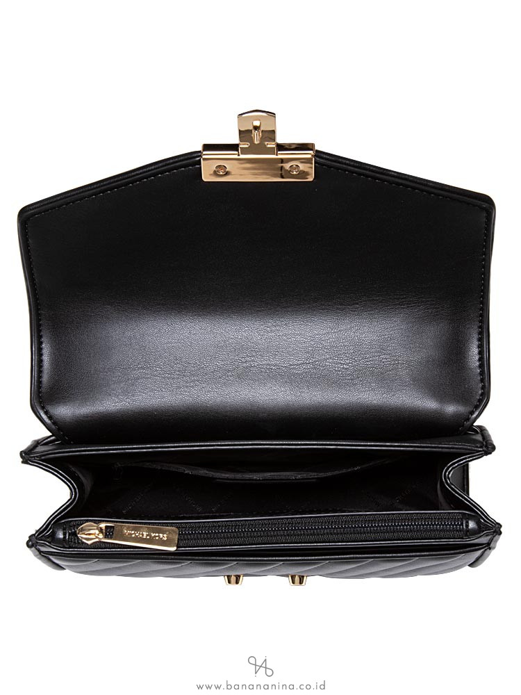 Michael Kors Rose Quilted Leather Medium Flap Shoulder Bag Black