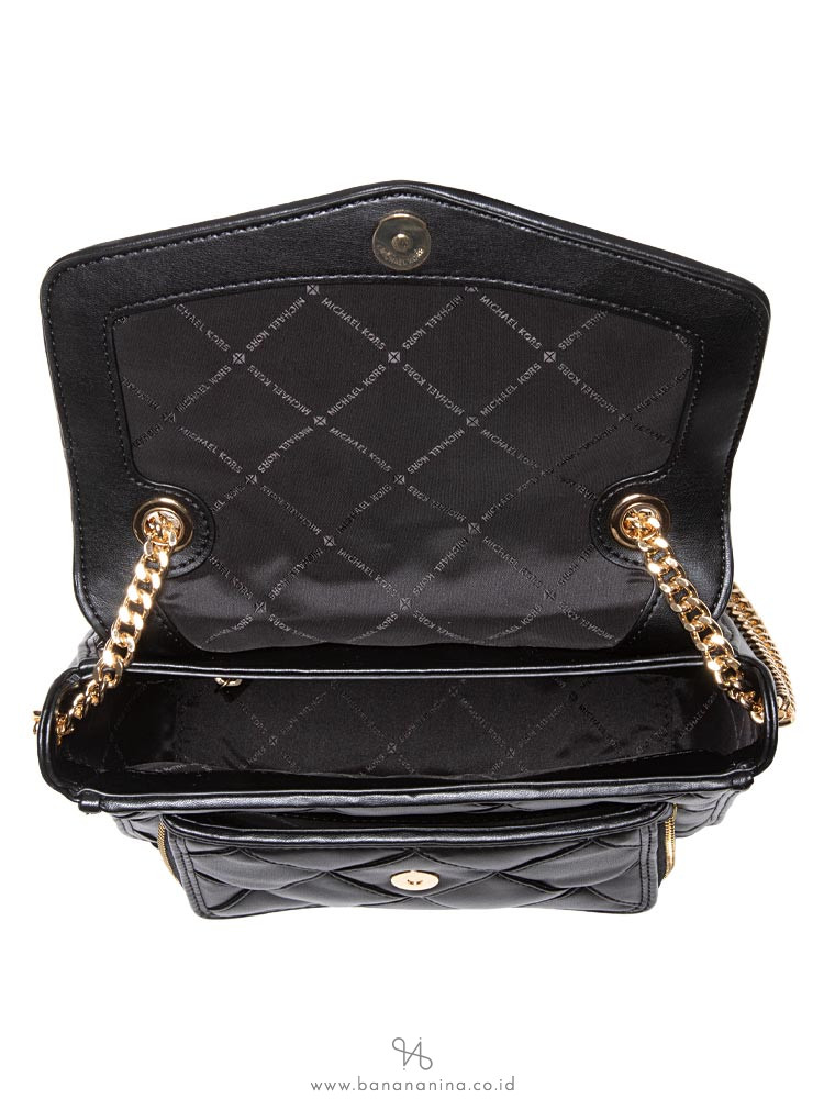 Michael Kors Regina Medium Woven Flap Shoulder Bag Black