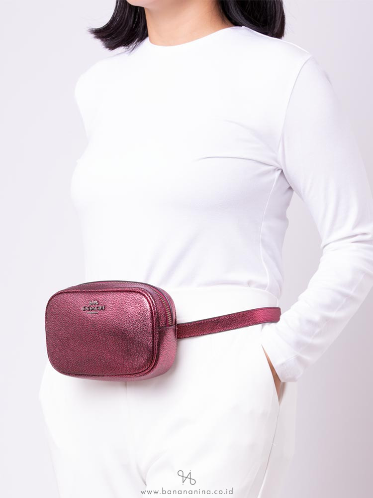 Coach 39940 Leather Belt Bag Metallic Berry