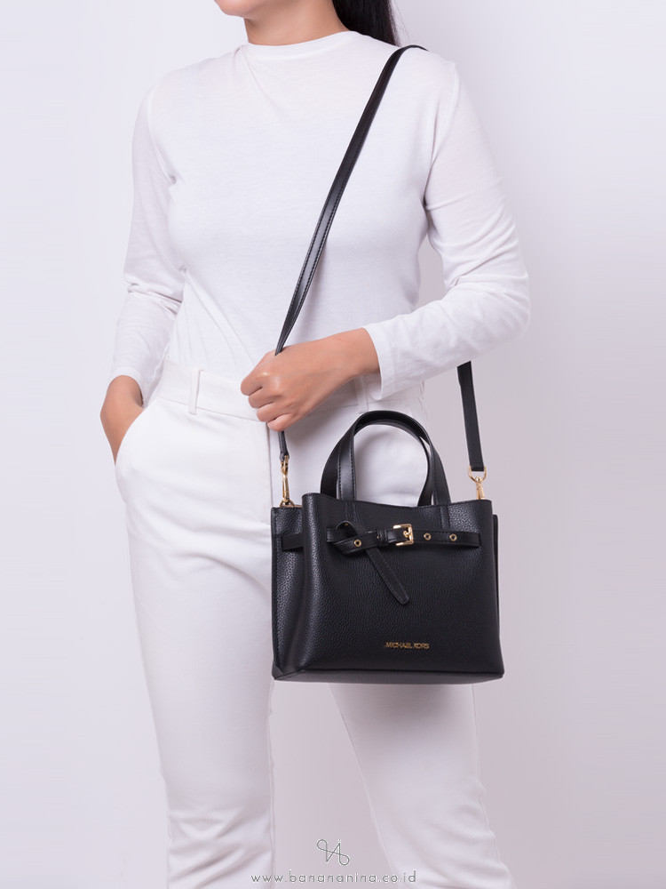 Michael Kors Emilia Small Satchel Crossbody Bag Black Pebbled