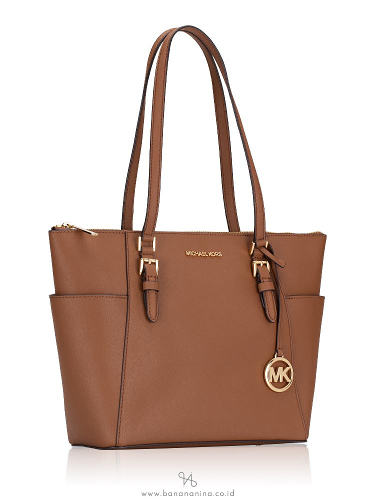 Michael Kors Charlotte Large Top Zip Tote Luggage Saffiano Leather