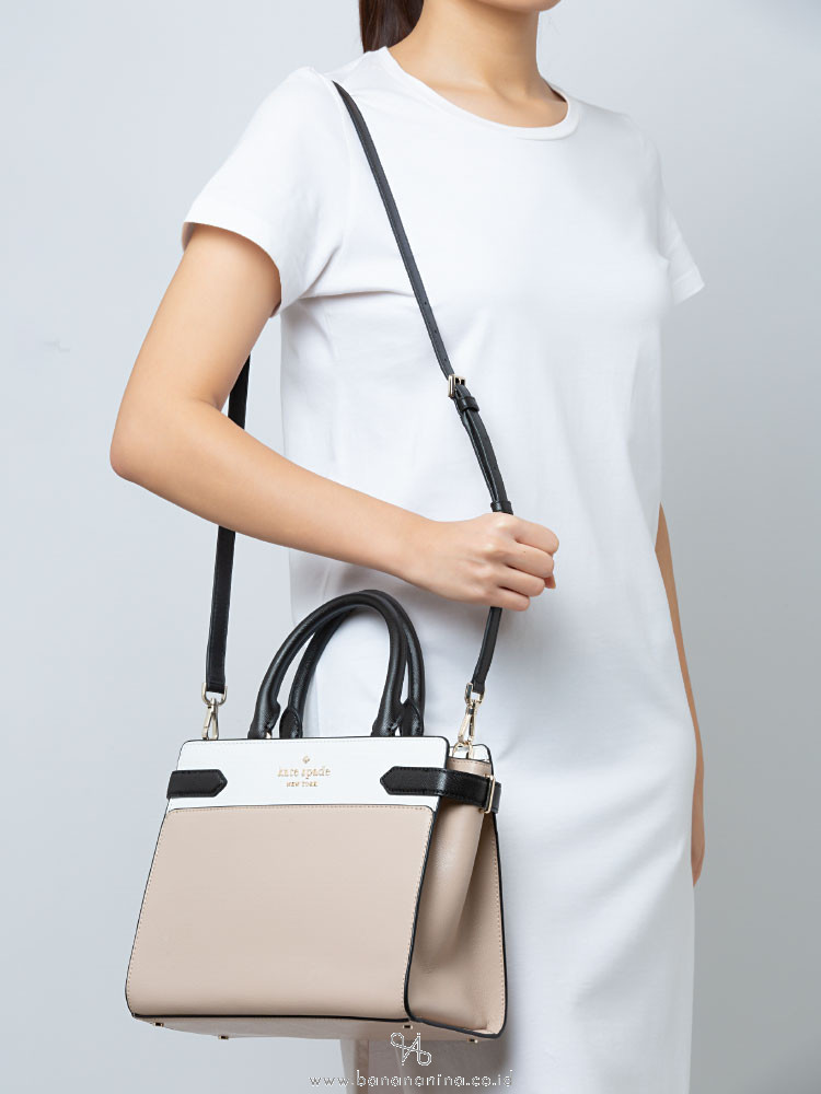 Kate Spade Staci Colorblock Saffiano Leather Flap Shoulder Bag Warm Beige  Multi