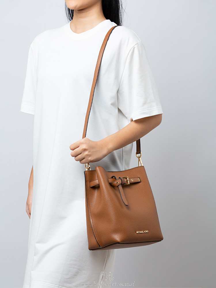 Michael Kors Emilia Leather Small Bucket Bag Luggage