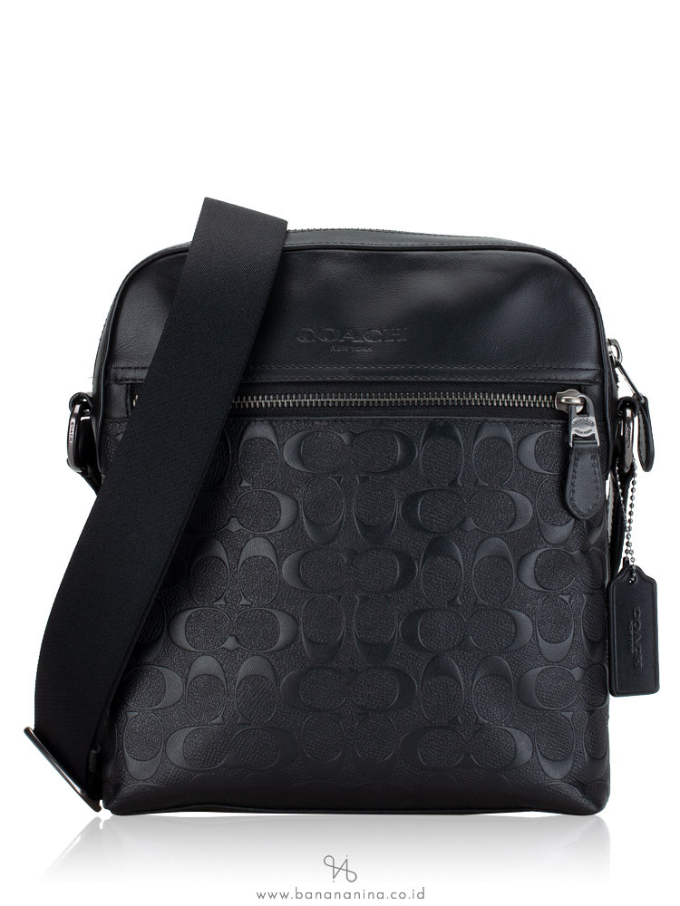 Coach 4009 Men Signature Embossed Leather Houston Flight Bag Black