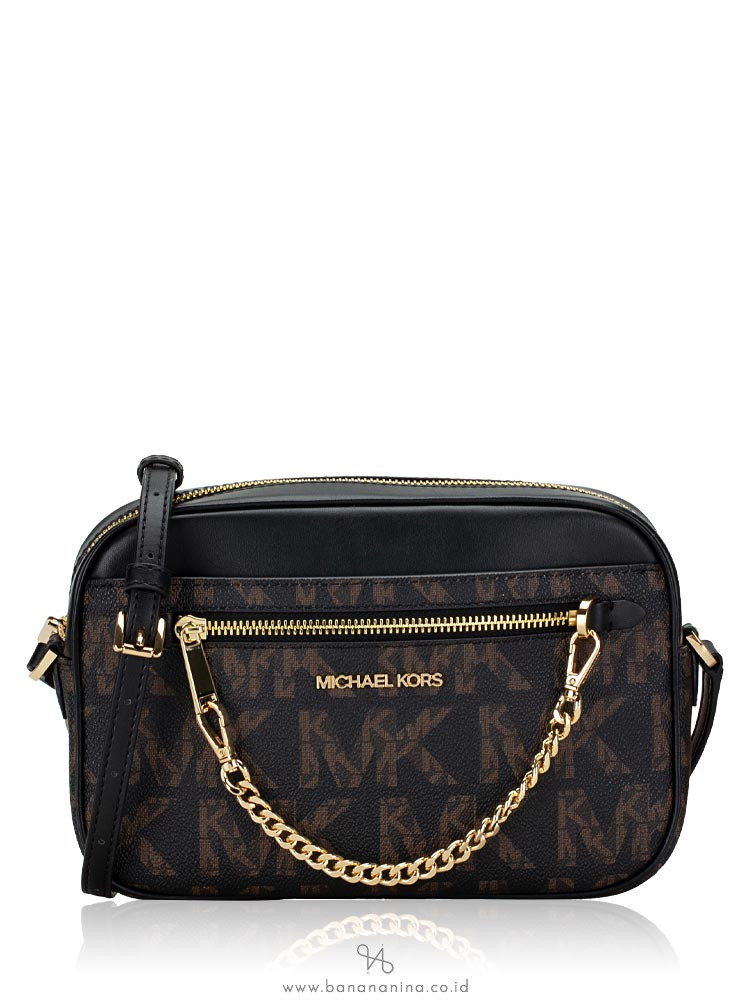Michael Kors Jet Set Monogram Large Zip Chain Crossbody Black Multi