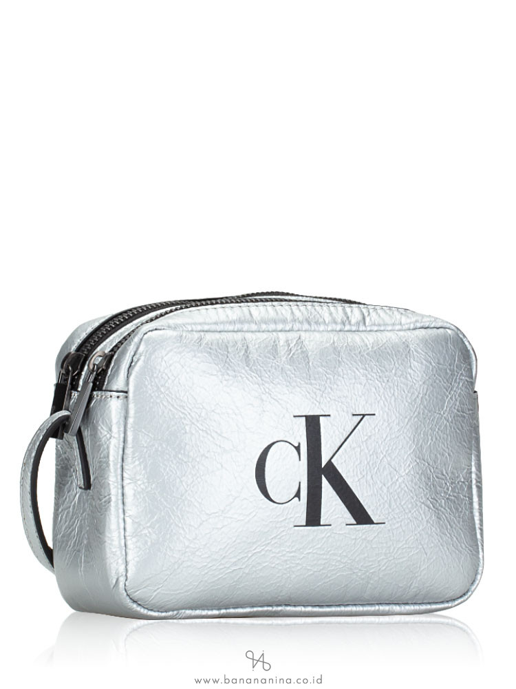 Calvin Klein Double Zip Crossbody Camera Bag Silver