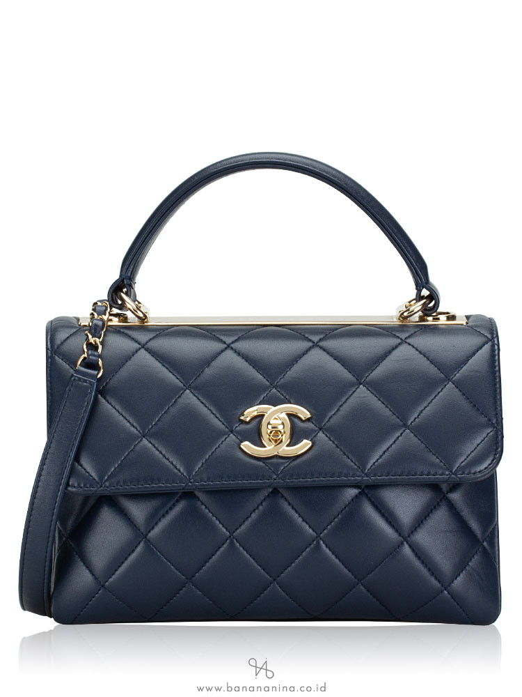 Chanel Lambskin Trendy CC Small Top Handle Flap Bag Navy Blue