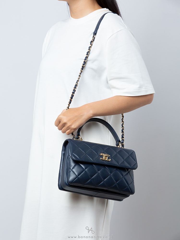 Chanel Lambskin Trendy CC Small Top Handle Flap Bag Navy Blue