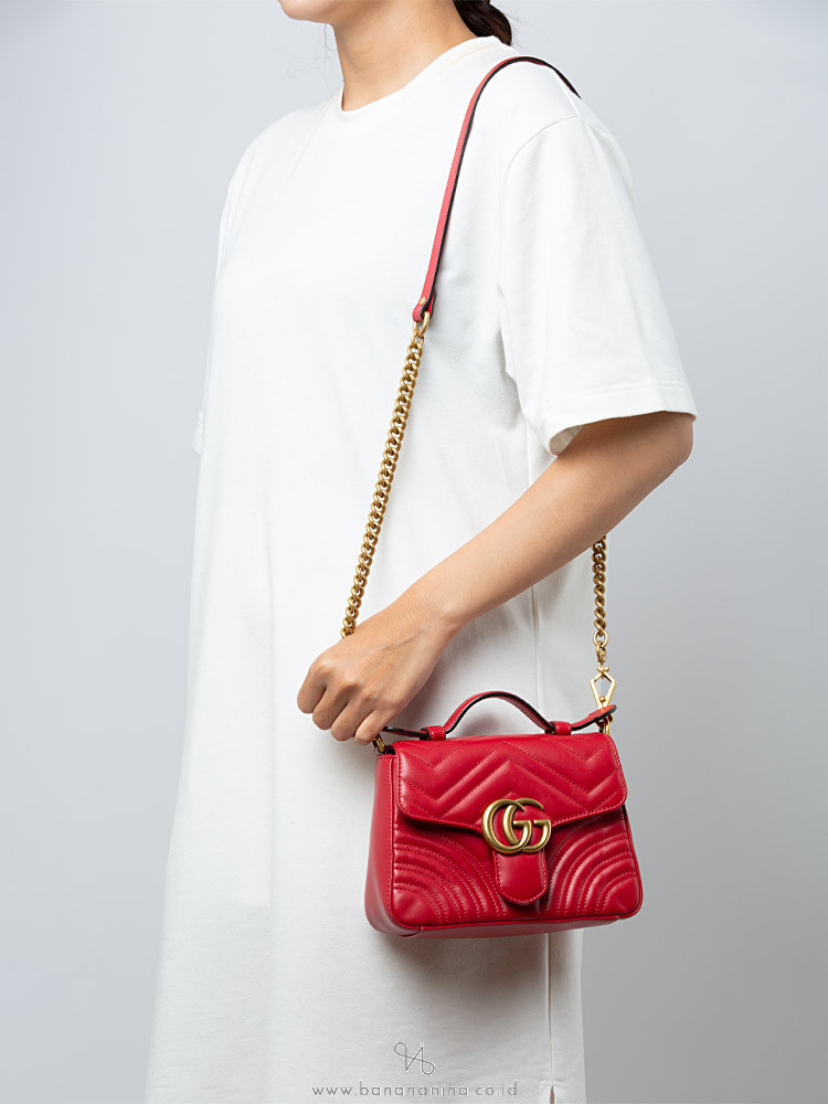 Gucci GG Marmont Matelasse Mini Top Handle Shoulder Bag Hibiscus Red