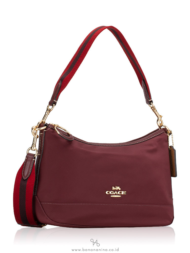 Coach CA205 Ellis Nylon Shoulder Bag Wine Multi