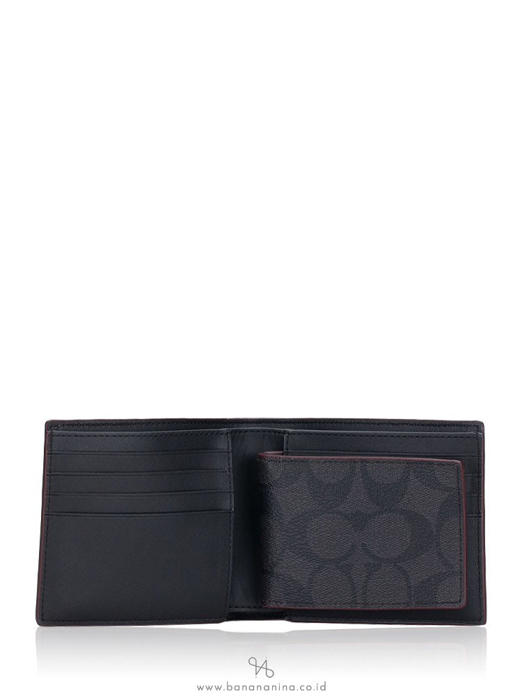 Coach Men 41346 Signature Compact ID Wallet Gift Set Black Oxbood