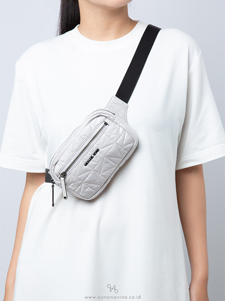 Michael Kors Winnie Metallic Nylon Medium Belt Bag Aluminum