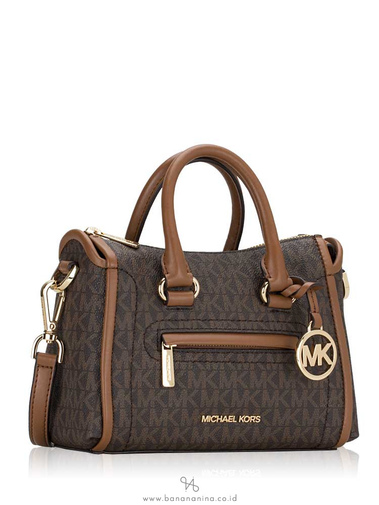 Michael Kors Signature Carine Medium Top Zip Satchel Brown