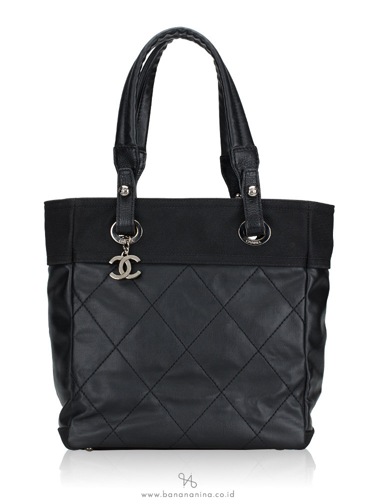 Chanel Coated Canvas Paris Biarritz Small Tote Black