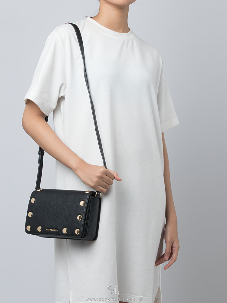 Michael Kors Holly Medium Embellished Pebbled Leather Crossbody Bag Black