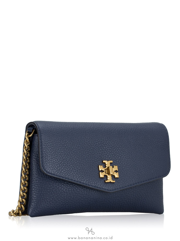 Tory Burch Kira Pebbled Leather Chain Wallet Royal Navy