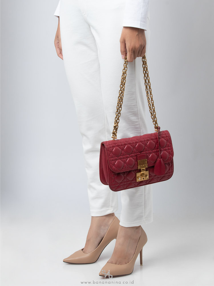 Christian Dior Lambskin Cannage Dioraddict Large Flap Bag Cherry Red