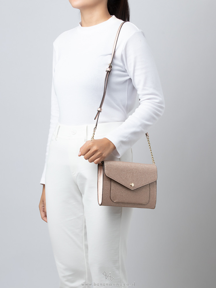Kate Spade Tinsel Glitter Fabric Flap Crossbody Rose Gold