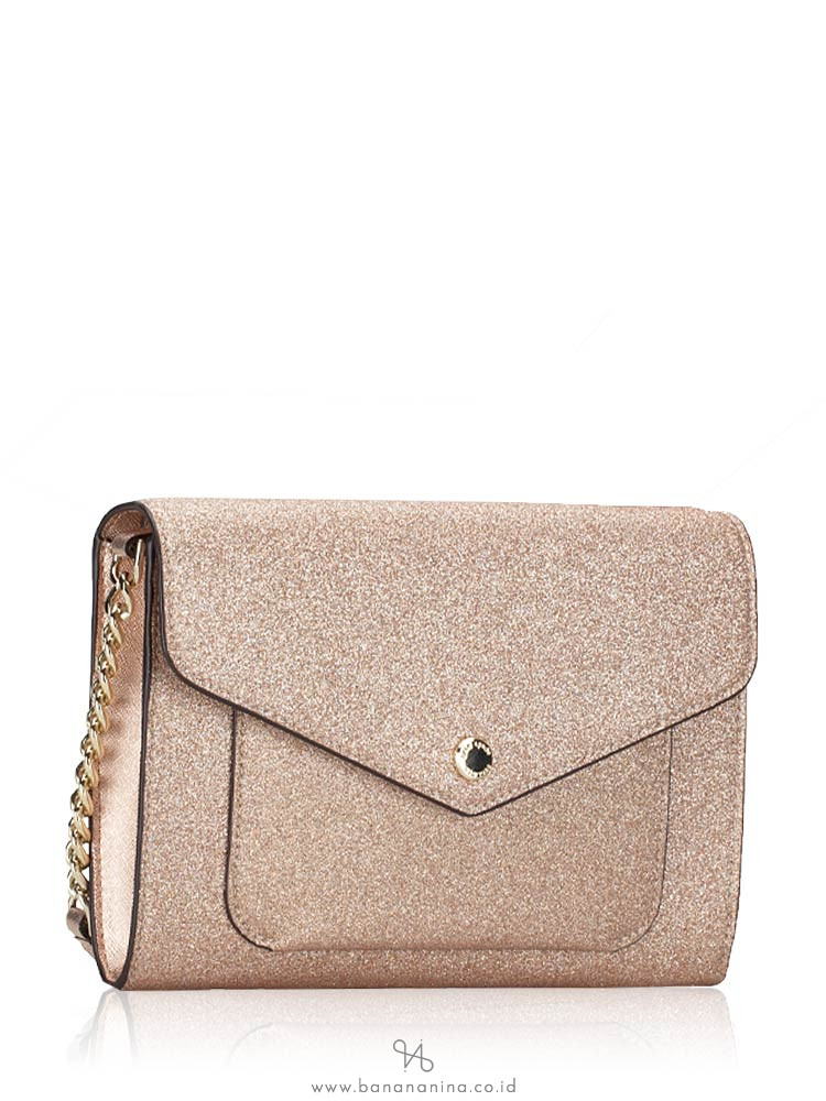 Kate Spade Tinsel Glitter Fabric Flap Crossbody Rose Gold